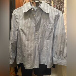 Prada Light Chambray Riga Blue Striped Button Down Shirt P438H